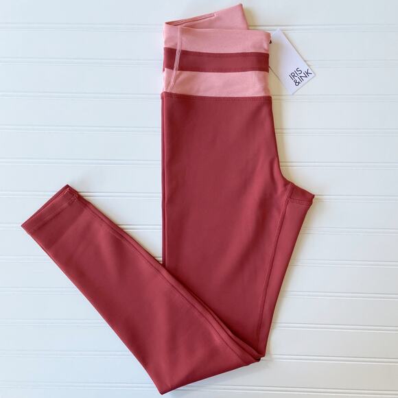 Revolve Iris & Ink S Cayenne Red Pink Stripe High Waist Full Pantaloni Legging - Picture 4 of 10
